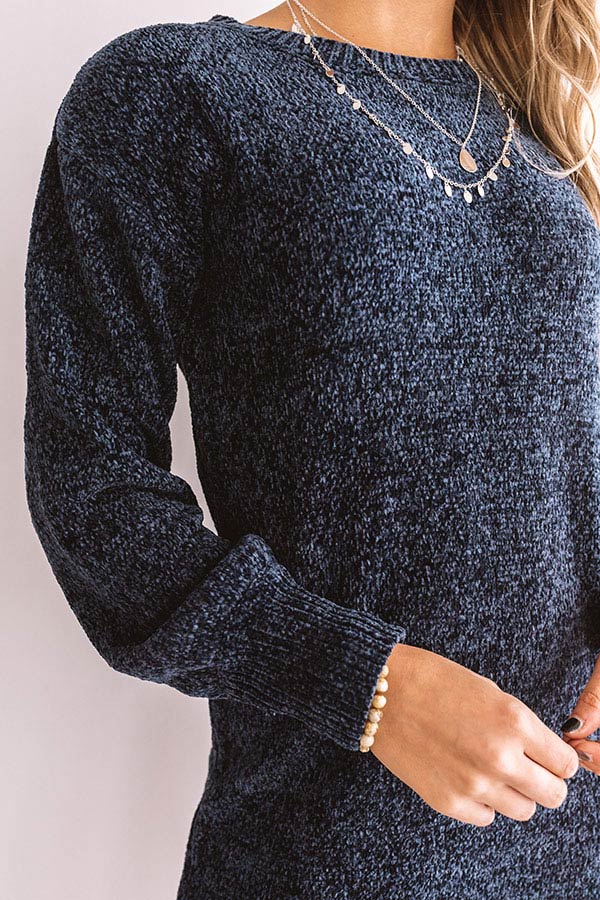 Chic Outlook Chenille Sweater Dress In Navy Image - 2