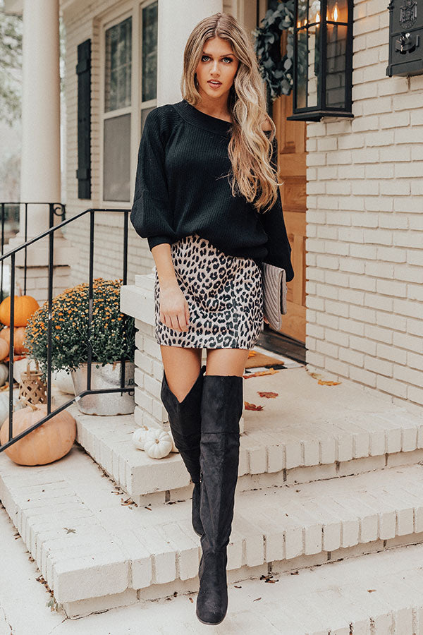 Ciao Bella Leopard Faux Suede Skirt