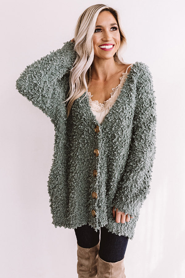 Marshmallow Cuddles Knit Cardigan In Sage