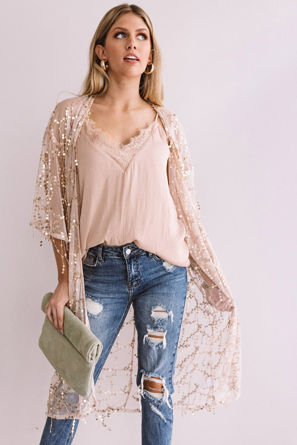 Night Life Luxury Sequin Overlay In Champagne Image - 3