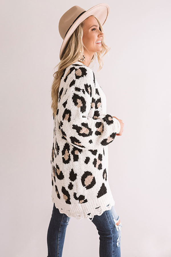 Snow In Central Park Knit Leopard Cardigan In Ivory Image - 2