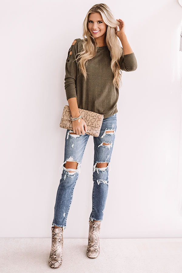Free And Fearless Shift Sweater In Army Green Image - 2
