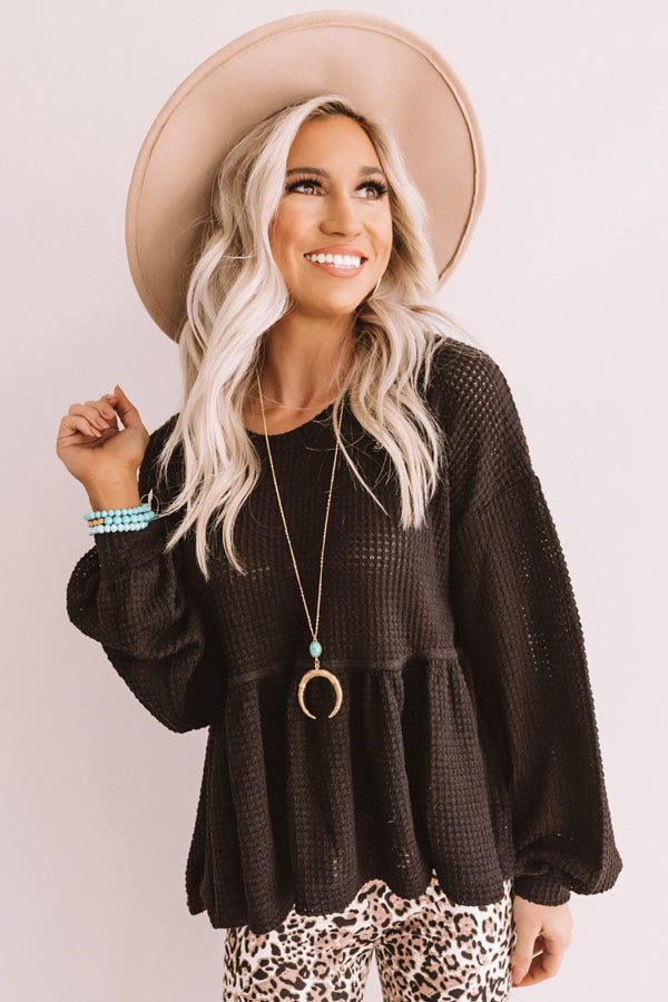 Bring It On Waffle Knit Shift Top In Black
