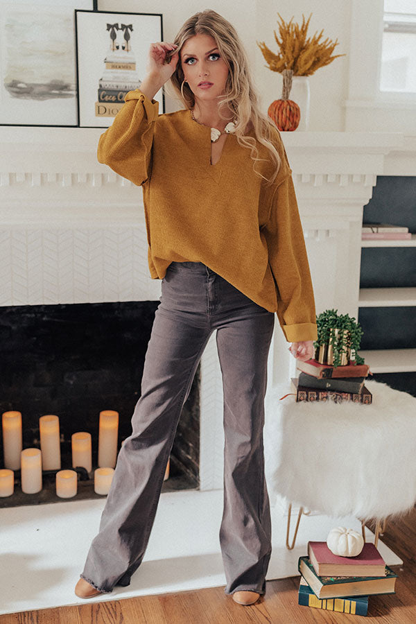 Dreams Of Snow Ribbed Shift Top In Mustard