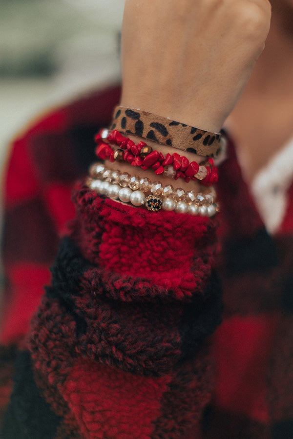 Glitz On The Go Leopard Bracelet Set in Red