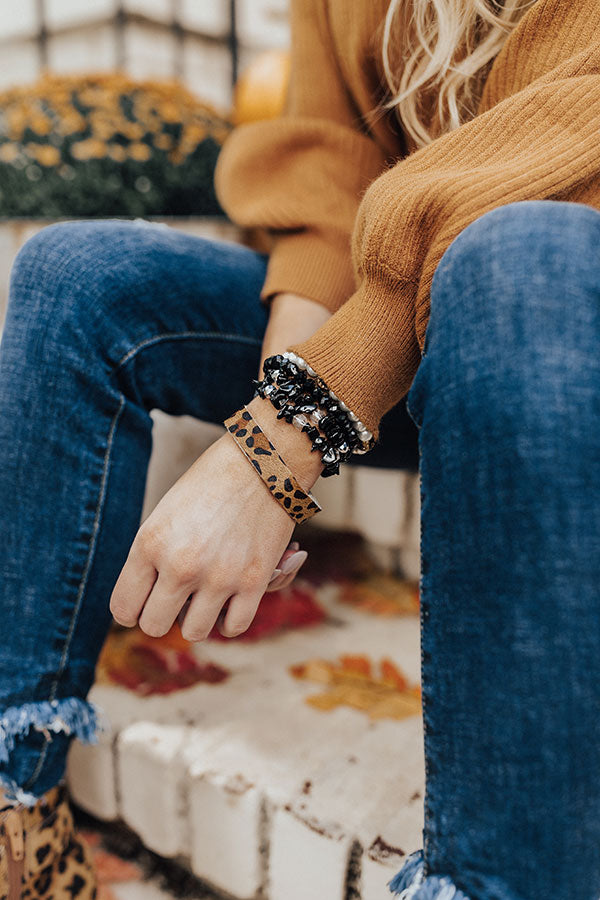 Glitz On The Go Leopard Bracelet Set in Black