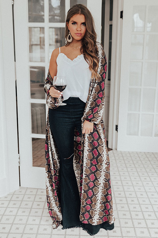 Love In Napa Snake Print Duster in Sangria