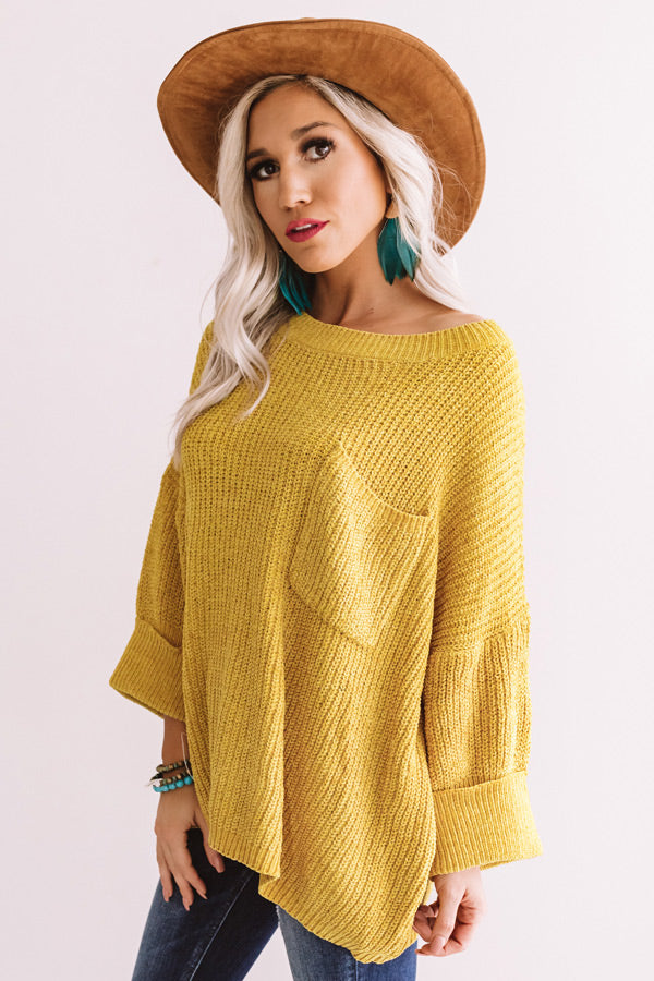 Fall Friendly Chenille Shift Sweater in Mustard