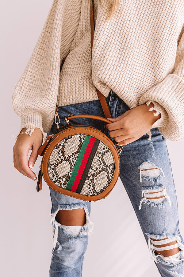 Travel The World Snake Print Crossbody In Brown