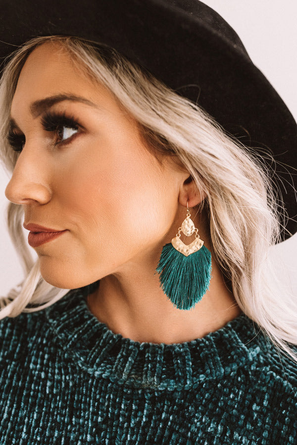 Glitzy And Pretty Earrings in Hunter Green
