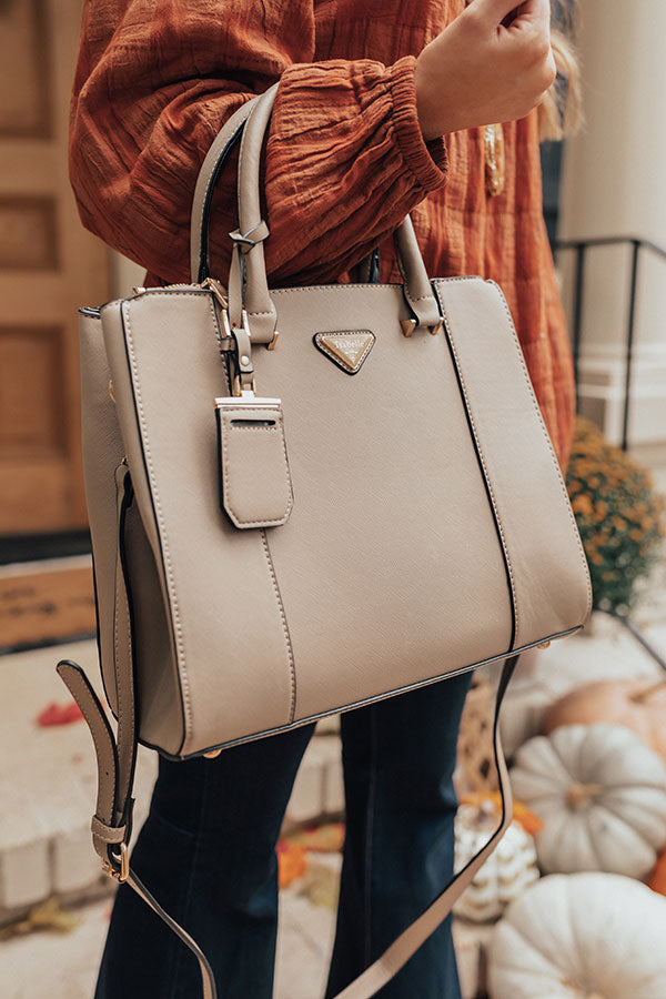 Going, Going, Glam Faux Leather Tote in Taupe