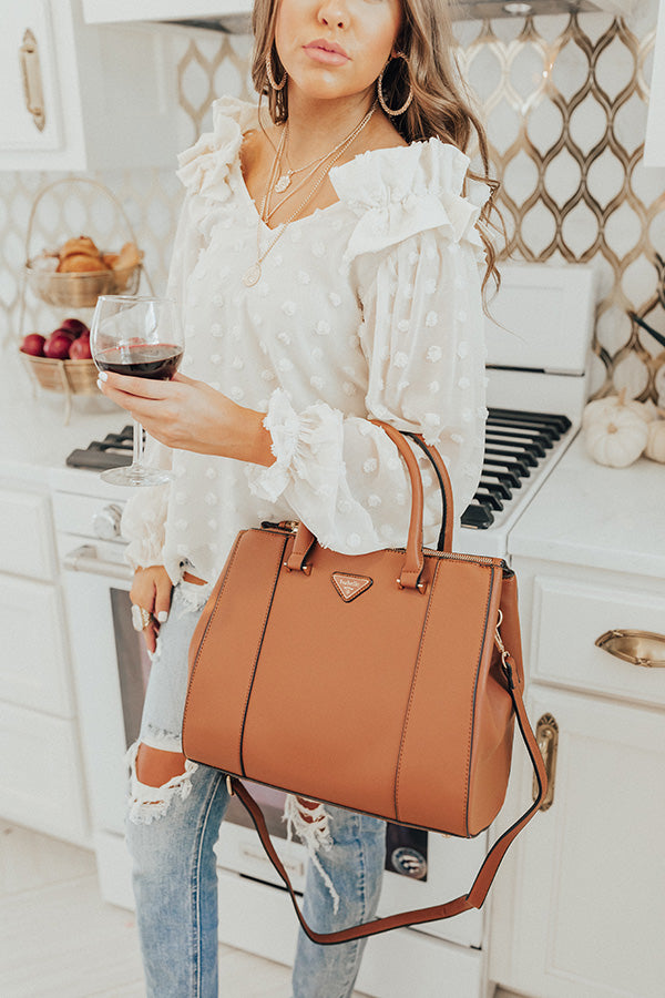 Going, Going, Glam Faux Leather Tote in Cinnamon