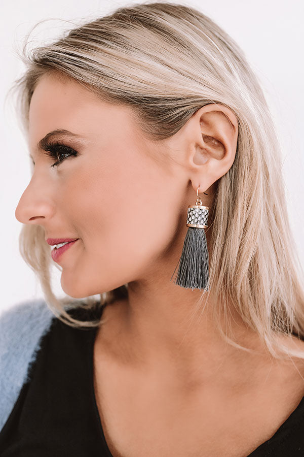 Afterglow Tassel Snake Print Earrings in Charcoal
