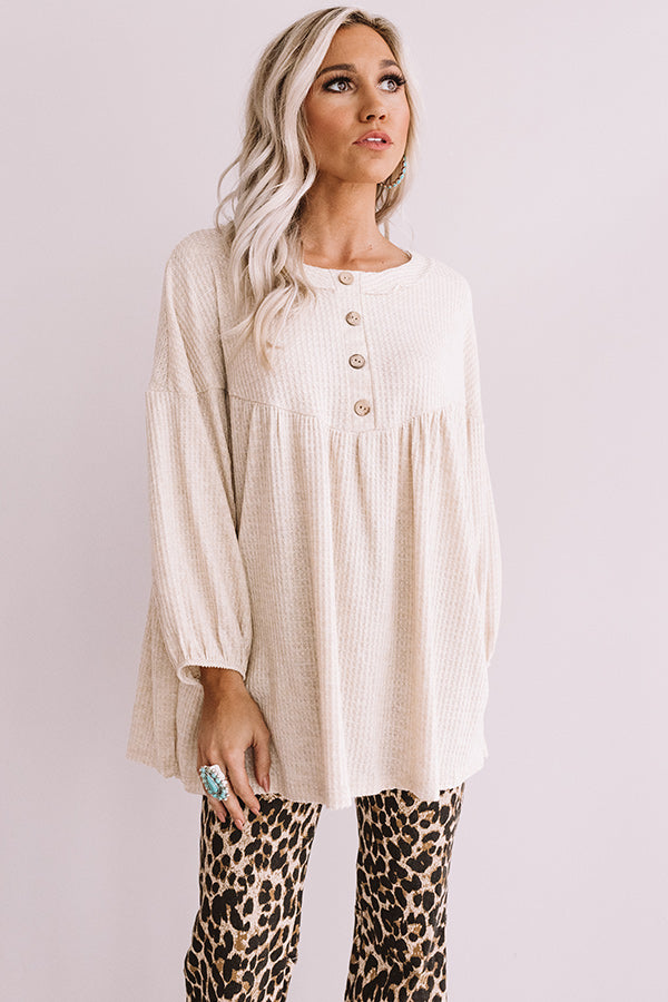 Travel The World Waffle Knit Top In Birch Image - 2