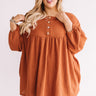Travel The World Waffle Knit Top In Rust Curves Image - 1