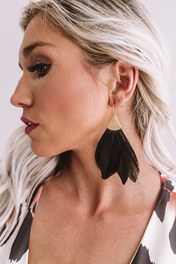 Feeling Flirtatious Feather Earrings In Black