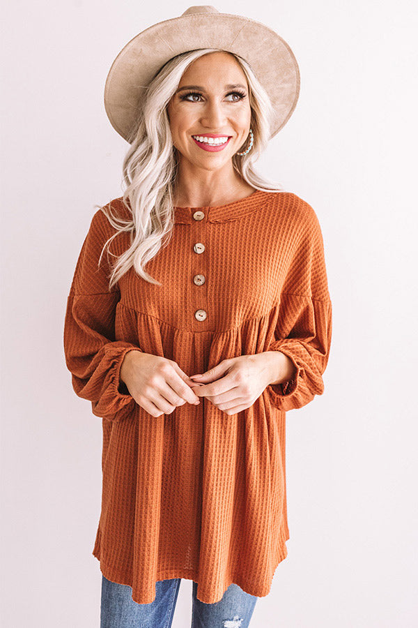 Travel The World Waffle Knit Top In Rust Image - 1