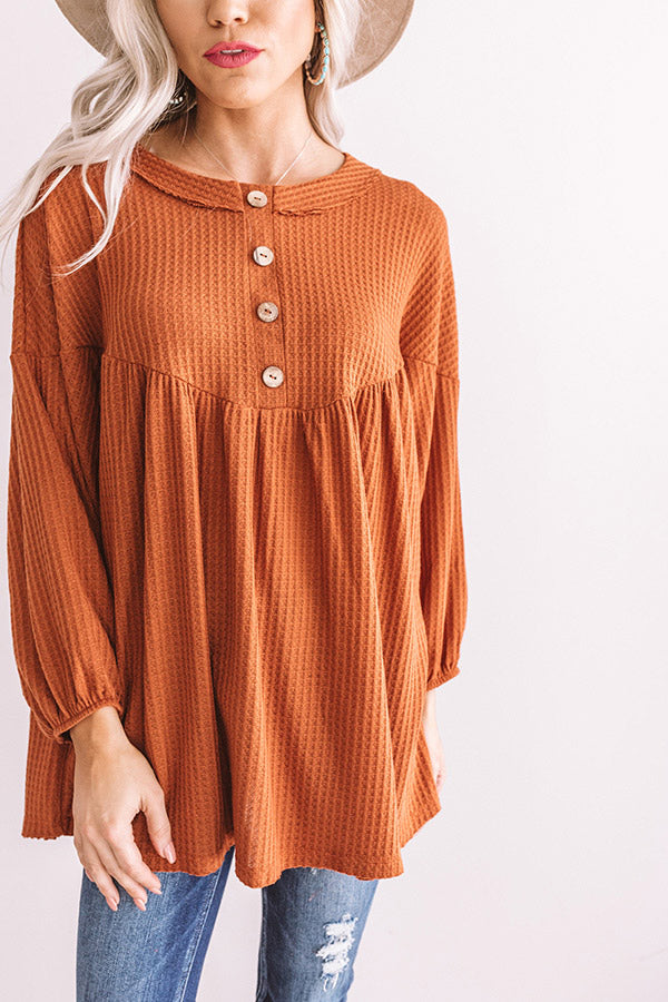 Travel The World Waffle Knit Top In Rust Image - 2