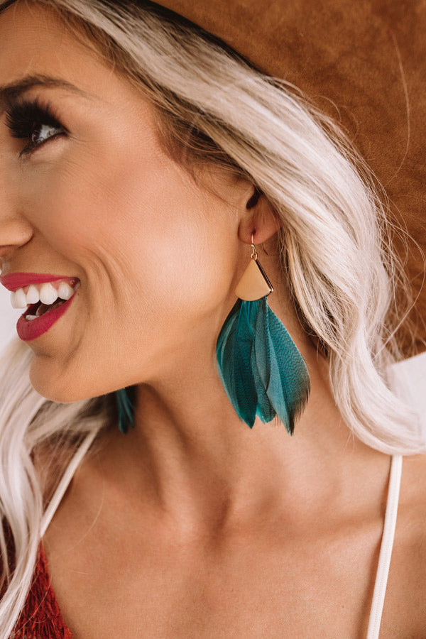 Feeling Flirtatious Feather Earrings In Teal