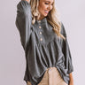 Travel The World Waffle Knit Top In Dark Grey Image - 1