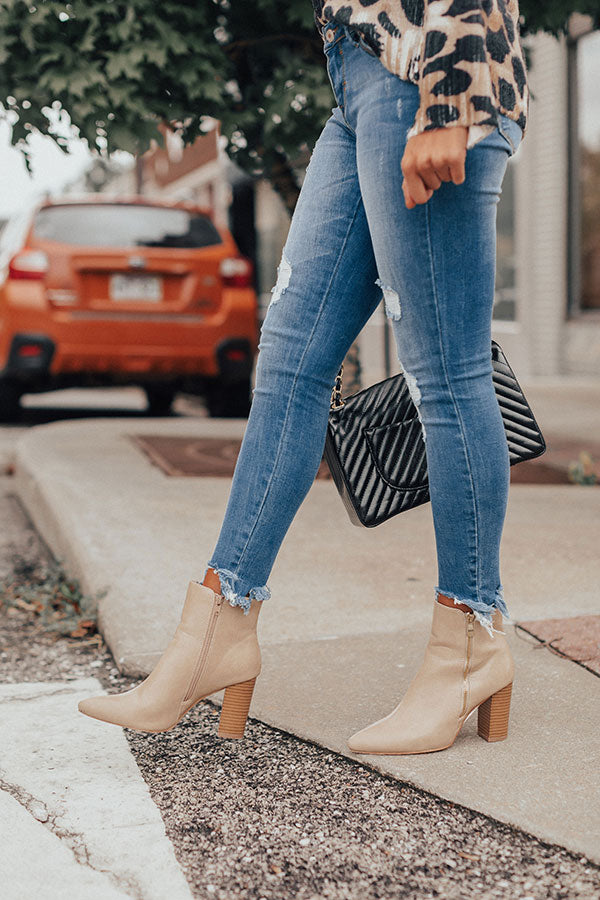 The Miller Faux Leather Bootie In Beige