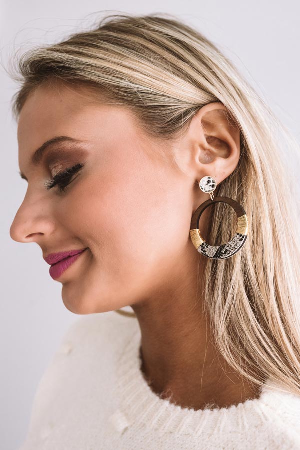 Front Row Views Snake Print Earrings In Brown