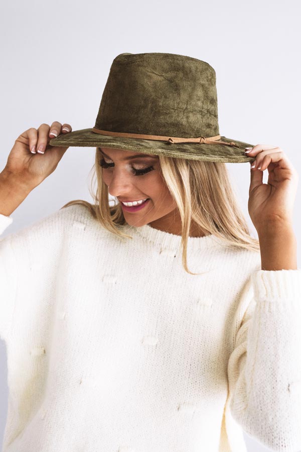 World Renowned Faux Suede Hat In Olive