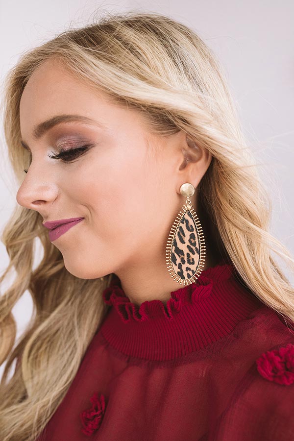 Dramatic Effect Leopard Earrings In Brown