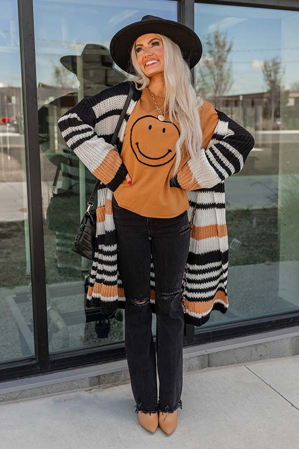 Stripes And Lattes Knit Cardigan