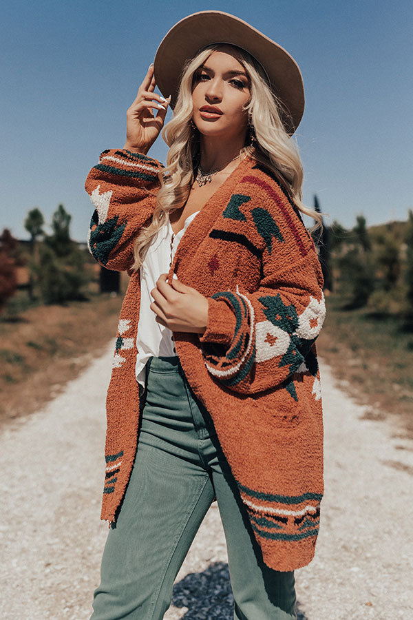 Warm Fuzzy Feels Knit Cardigan In Rust Image - 1