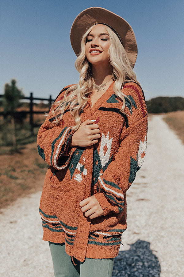 Warm Fuzzy Feels Knit Cardigan In Rust Image - 3