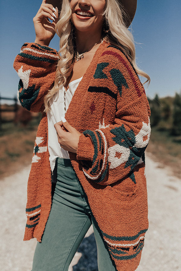 Warm Fuzzy Feels Knit Cardigan In Rust Image - 4