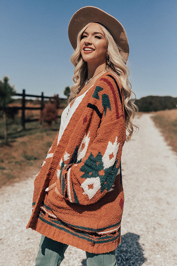 Warm Fuzzy Feels Knit Cardigan In Rust Image - 5
