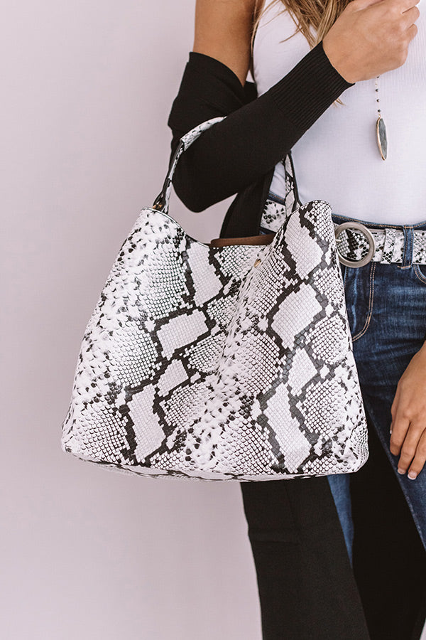 Nightlife Luxury Snake Print Tote In White
