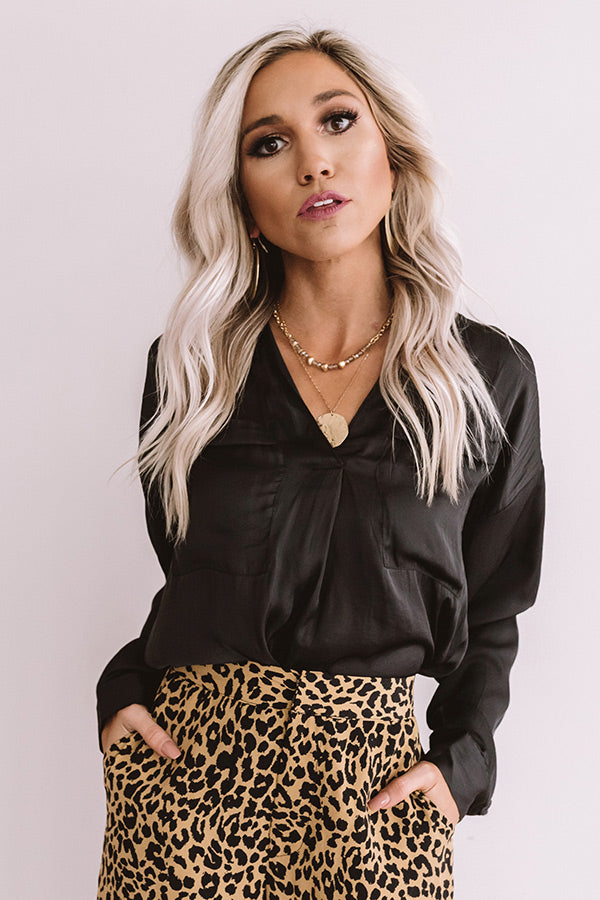 Pearls And Perfume Satin Shift Top in Black