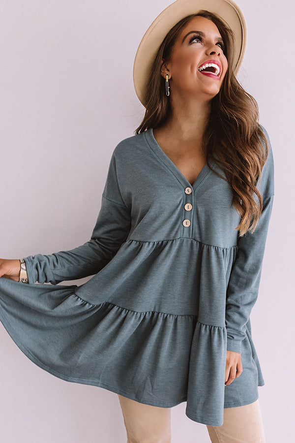 Concert Crush Babydoll Top in Light Teal Image - 2