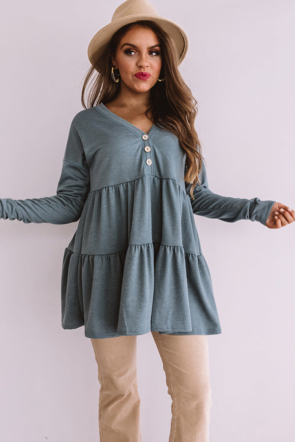 Concert Crush Babydoll Top in Light Teal Image - 3