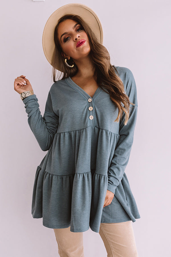Concert Crush Babydoll Top in Light Teal Image - 4