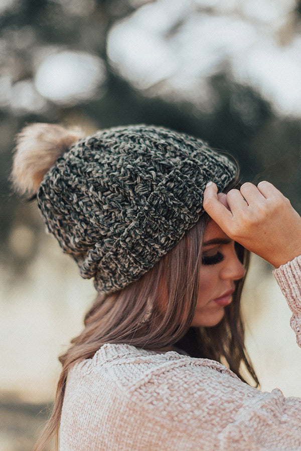 Pure Sweetness Fleece Lined Chenille Beanie In Olive
