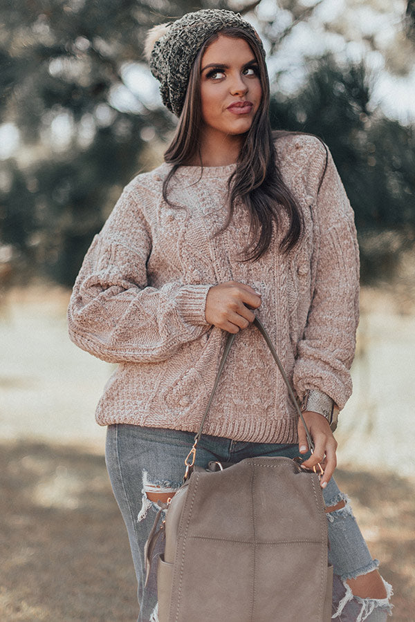Cabin Kisses Cable Knit Chenille Sweater in Light Mocha Image - 1