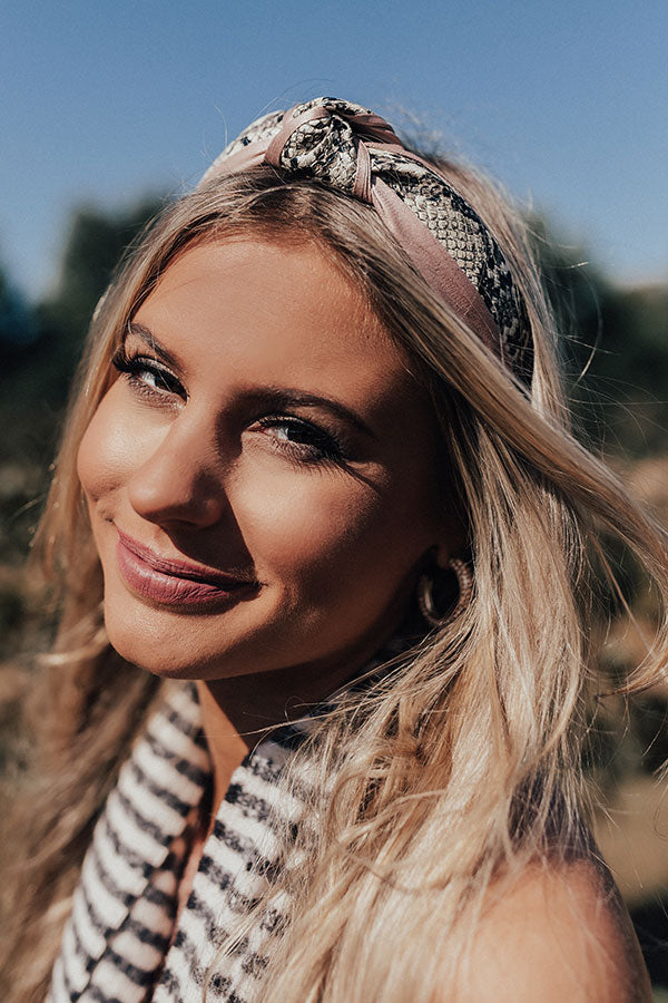 The Lulu Snake Print Headband In Dusty Purple