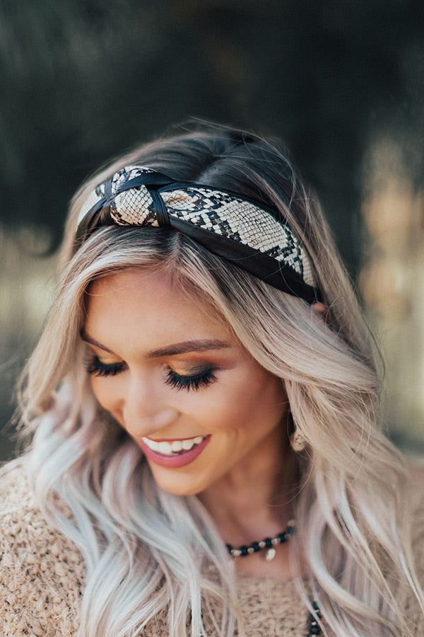 The Lulu Snake Print Headband In Black