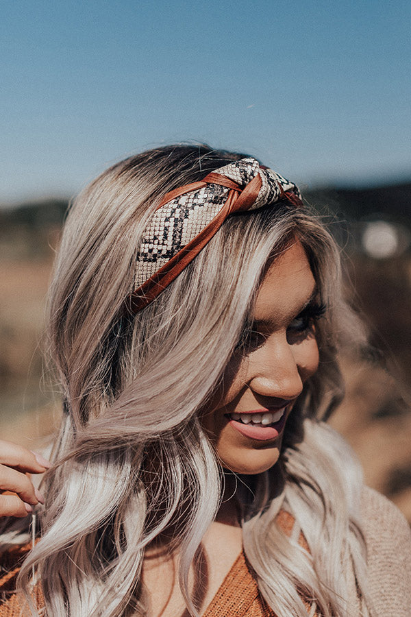 The Lulu Snake Print Headband In Cinnamon
