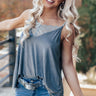 Loving Life Lace Shift Tank In Dark Grey Image - 1