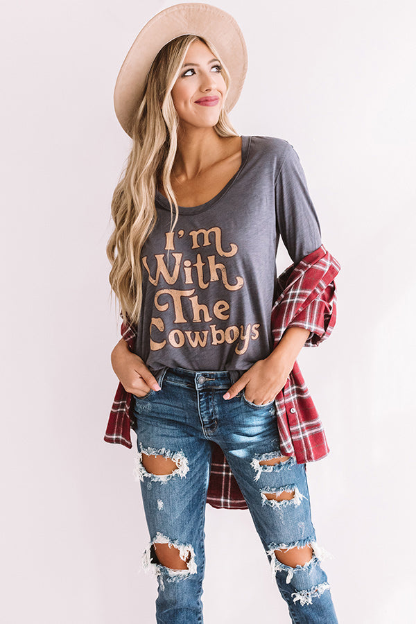 I'm With The Cowboys Shift Tee in Charcoal