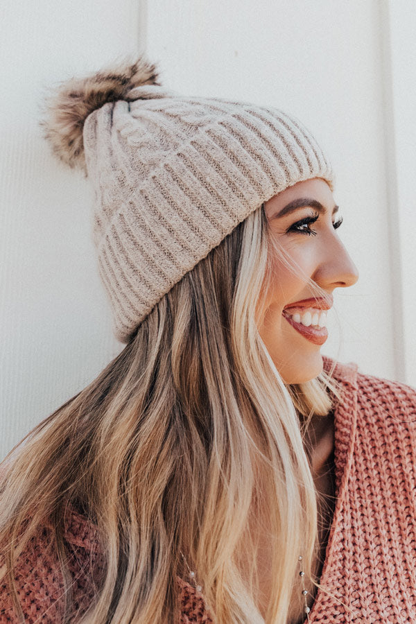 In The Know Faux Fur Pom Beanie In Birch
