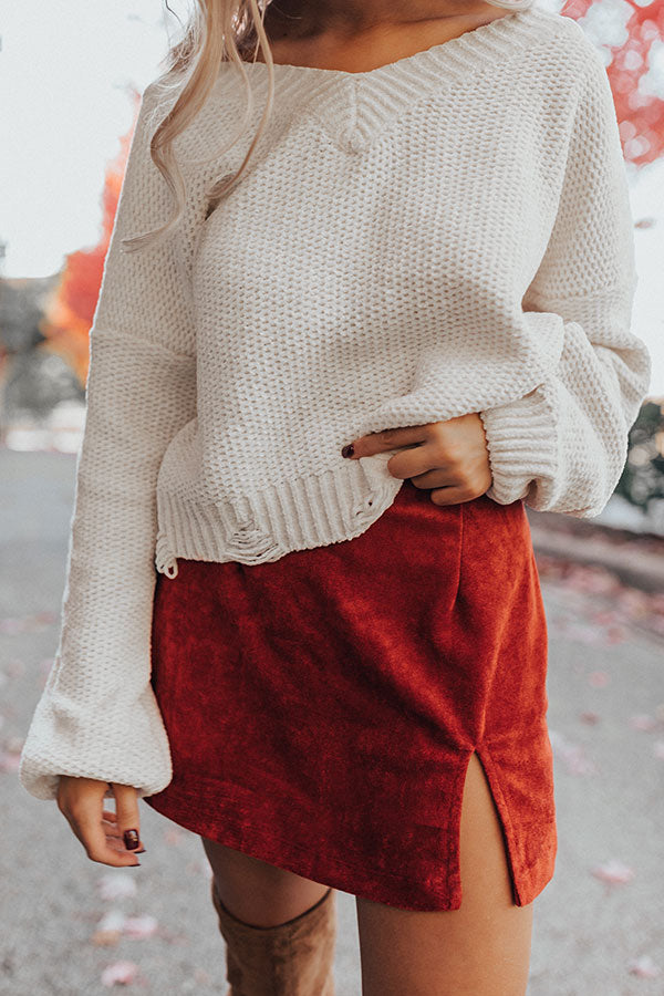 Name Dropper Faux Suede Skirt In Aurora Red