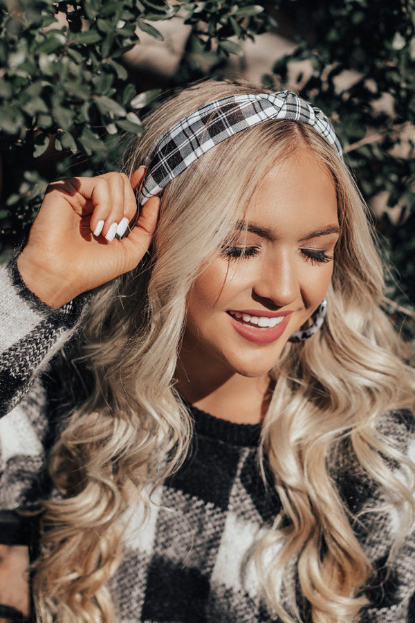 Girl About Town Plaid Headband In White