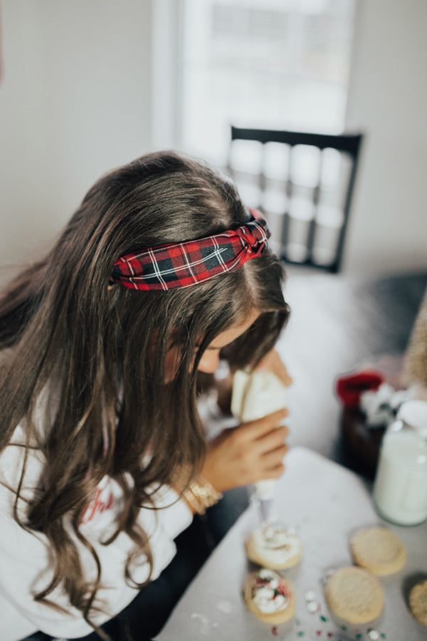 Girl About Town Plaid Headband In Red