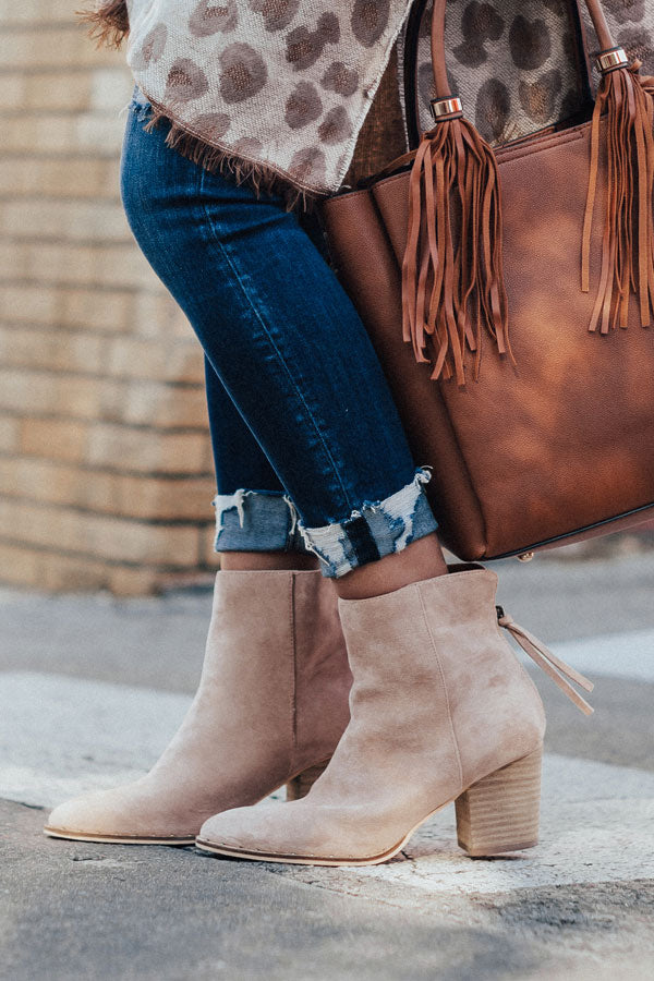 The Blaire Faux Suede Bootie In Light Latte